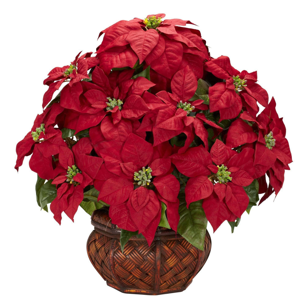 Poinsettia w/Decorative Planter Silk arrangement Nearly Natural