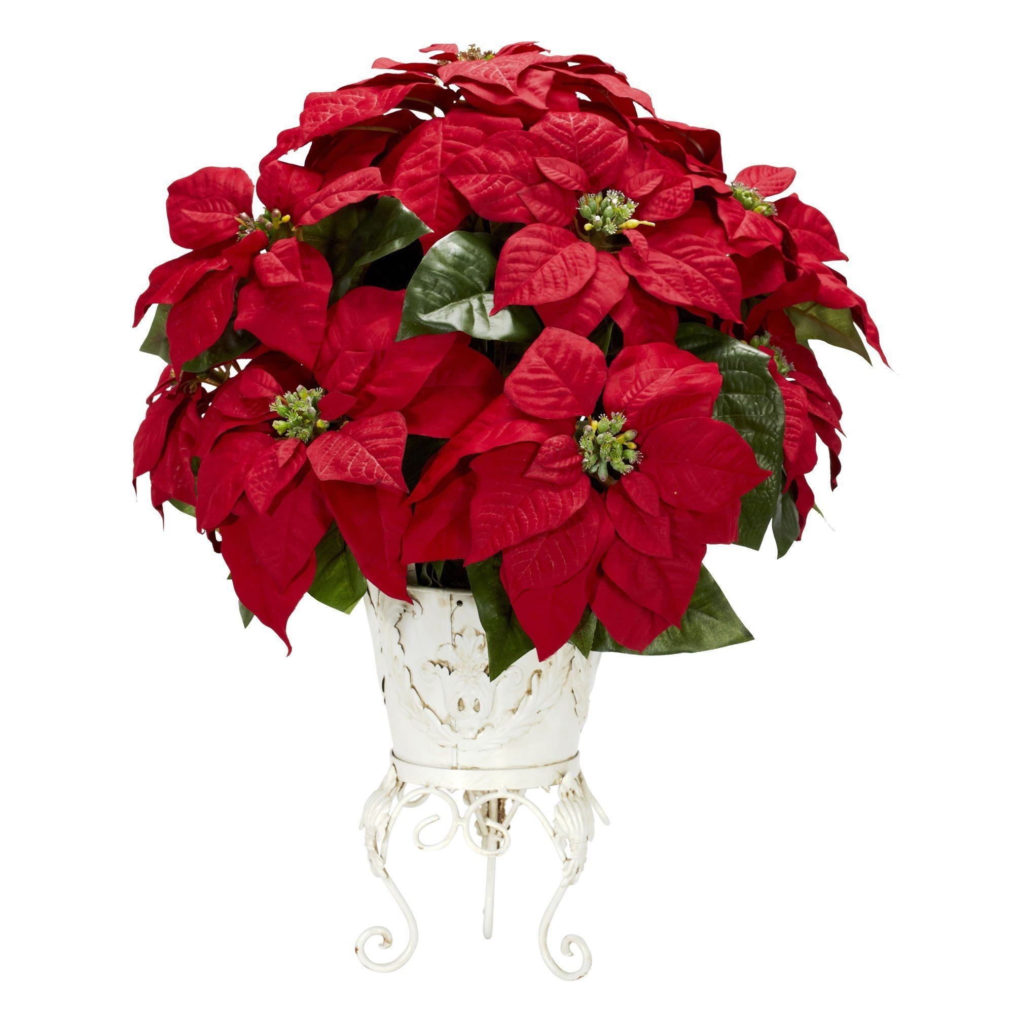  Poinsettia w/Metal Planter Silk Flower Arrangement 