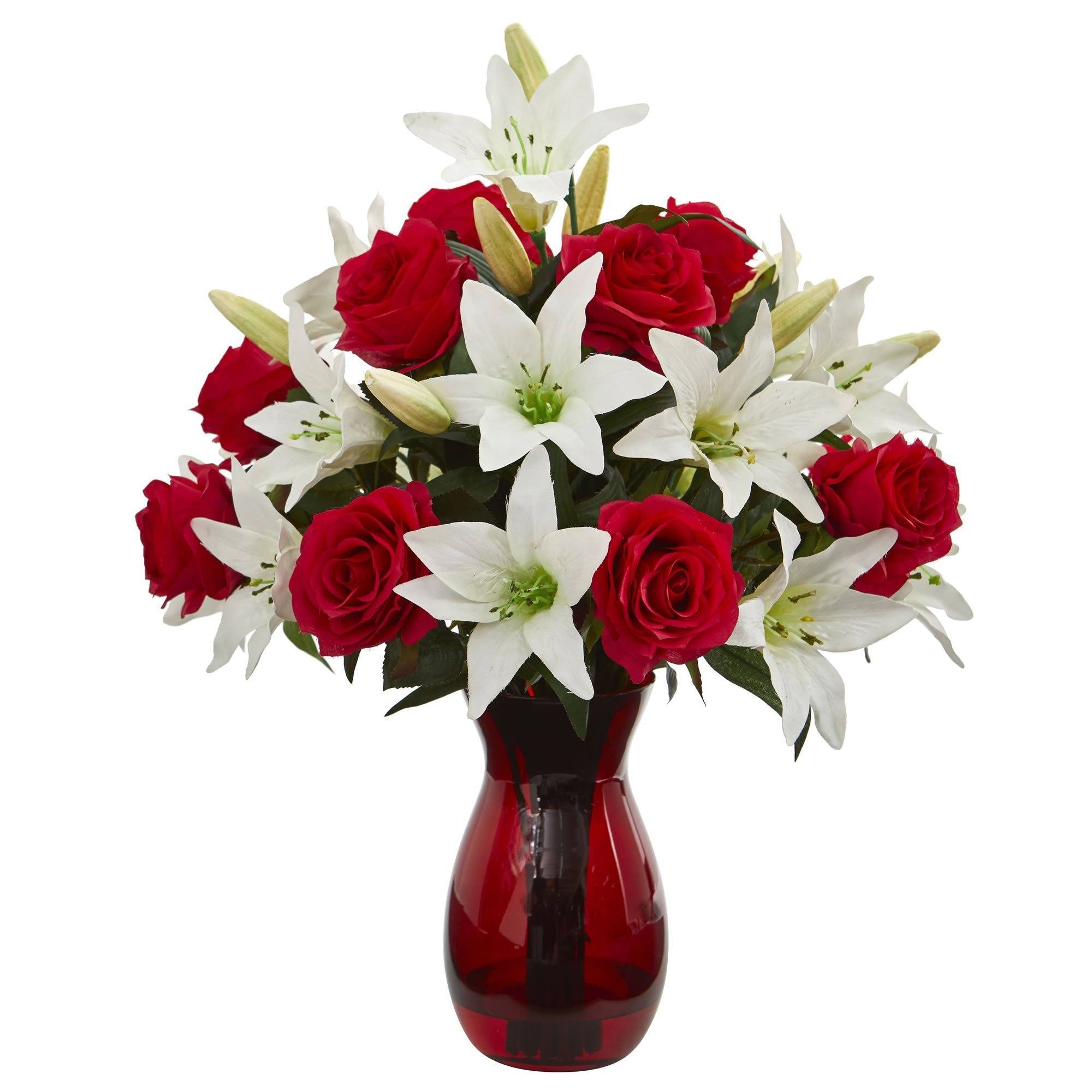 artificial lily flowers in vase