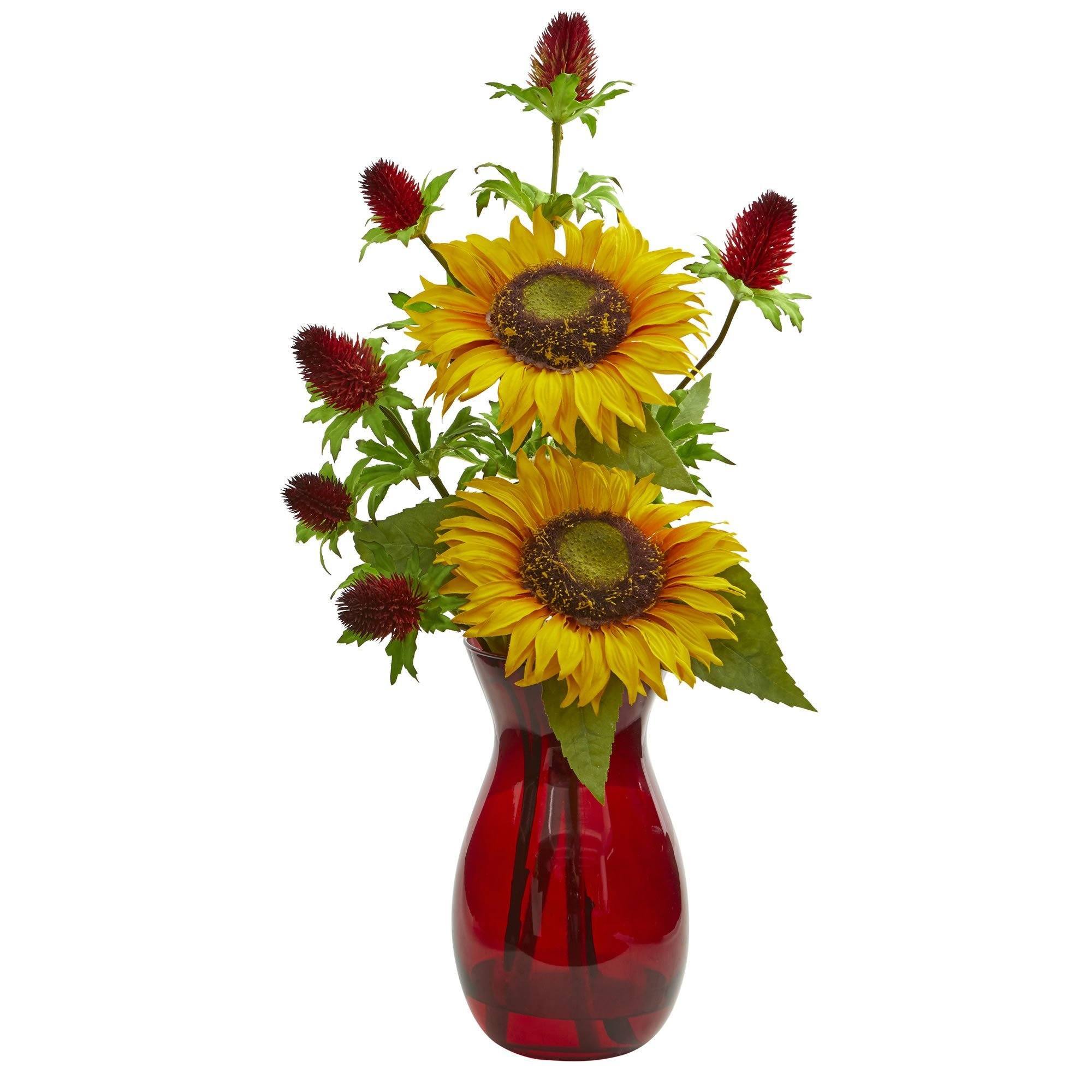 artificial sunflowers in vase