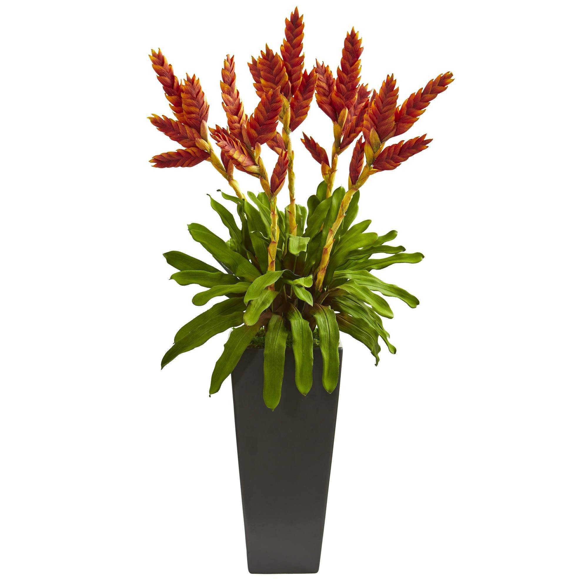  Tropical Bromeliad Artificial Plant in Black Vase 