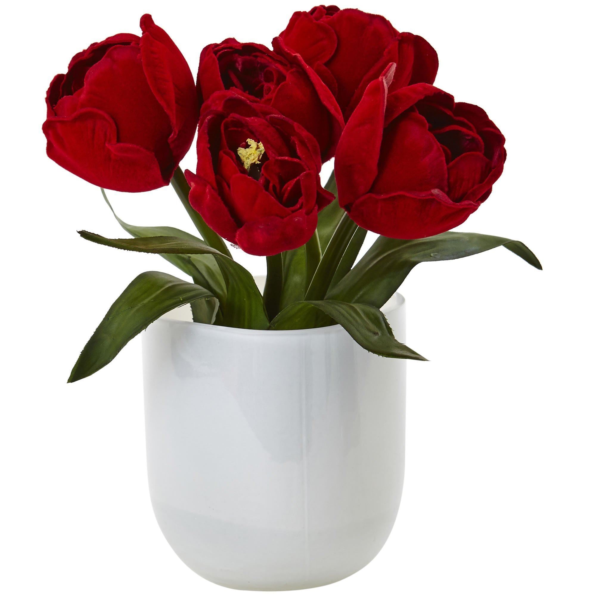  Tulips w/White Glass Vase 