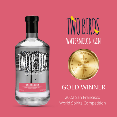 Two Birds Watermelon Gin gold award at San Francisco World Spirits Competition