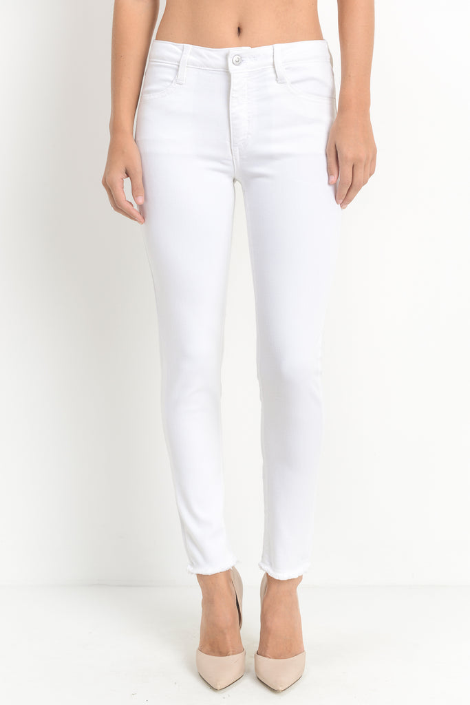 white frayed skinny jeans