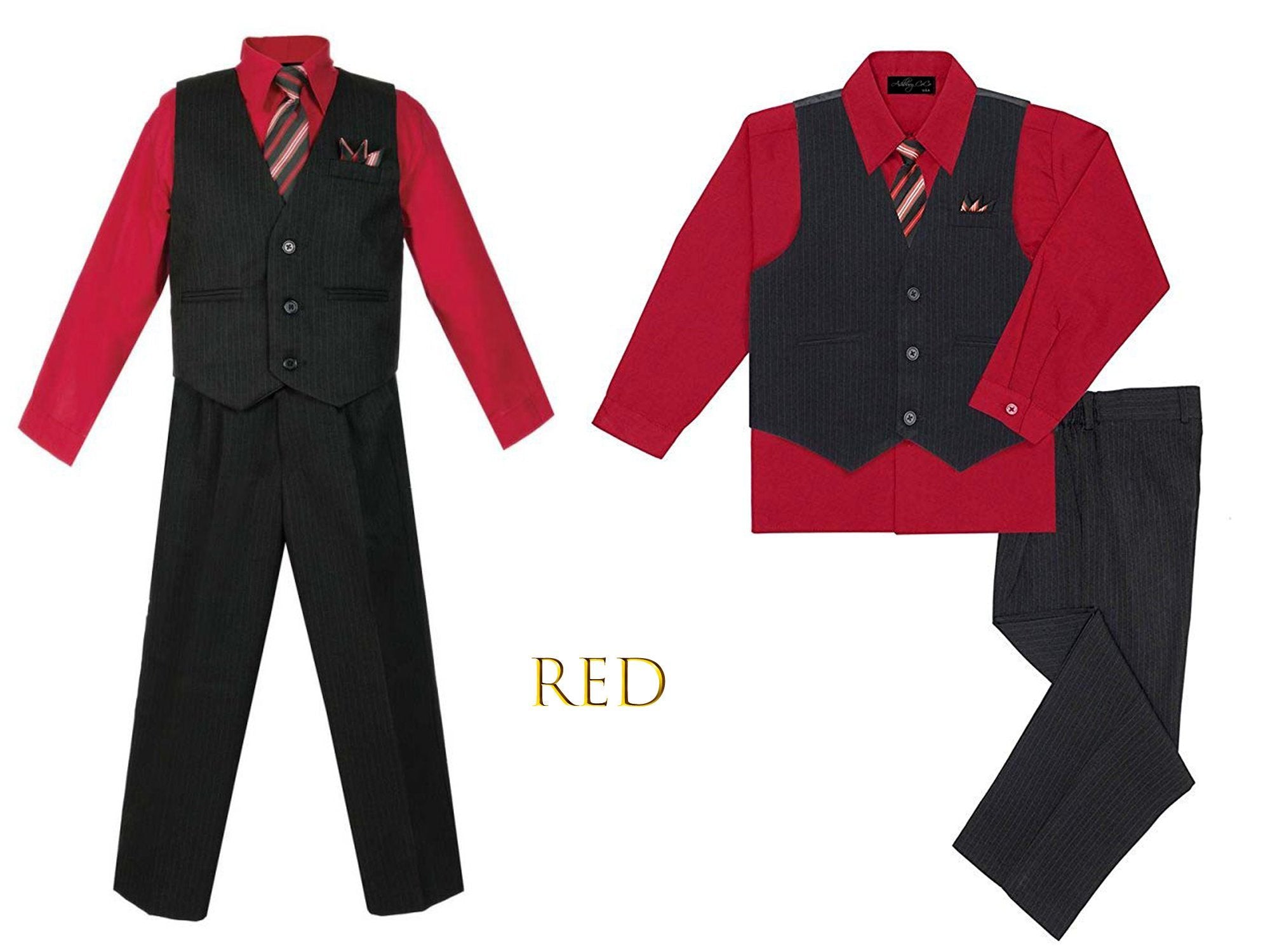 red and black pinstripe pants