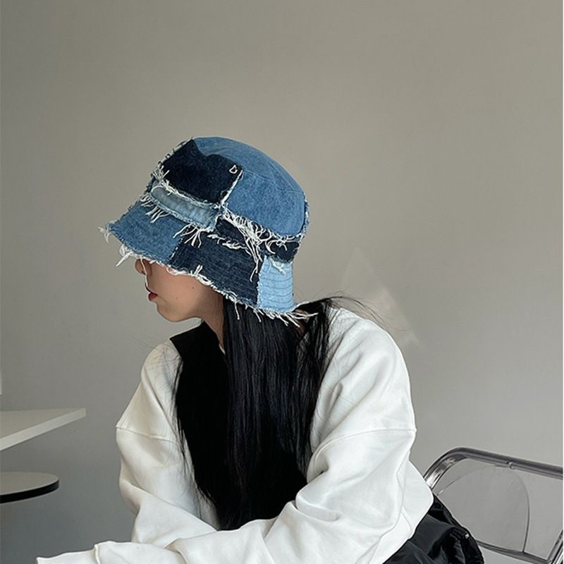 Distressed Patchwork Denim Bucket Hat Blue Jean Fisherman Hat – sunifty