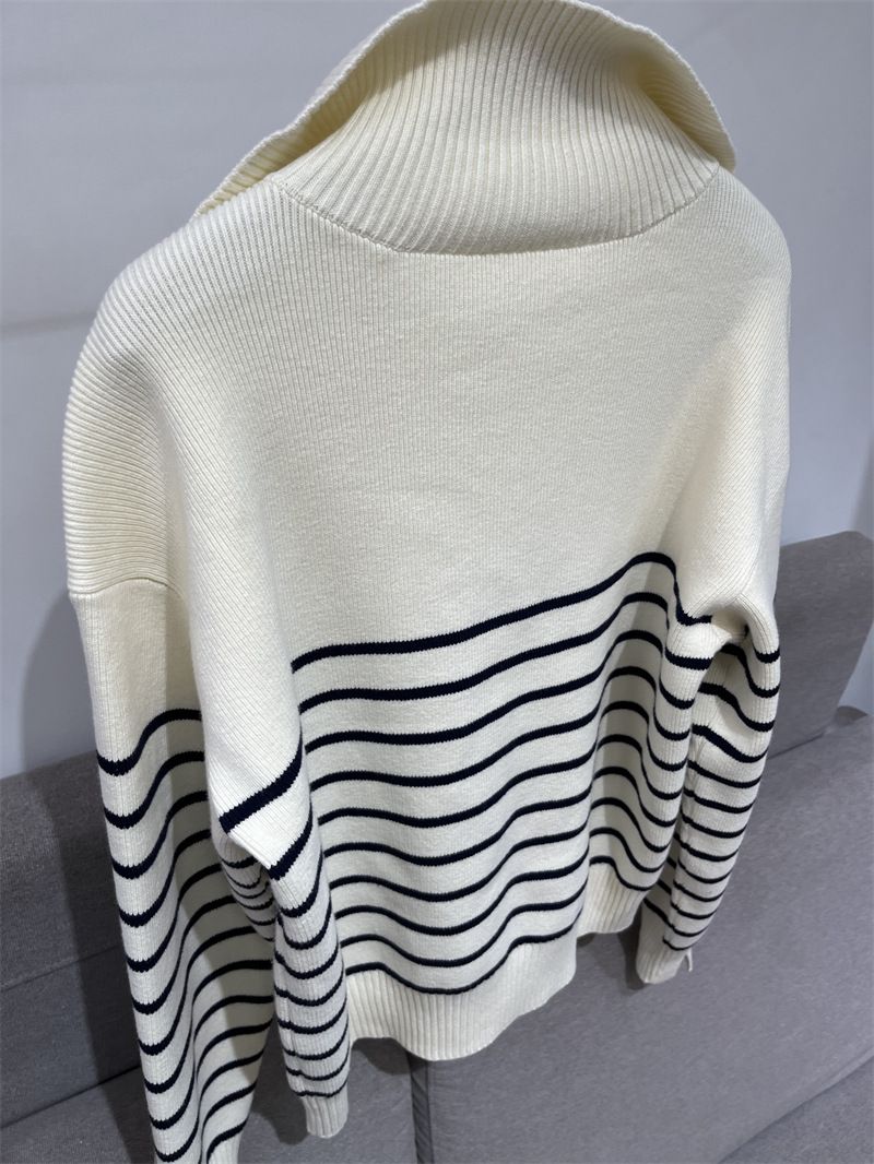 Soft Comfy Colour Block Stripes Polo Knitted Zip Pullover Sweater – sunifty