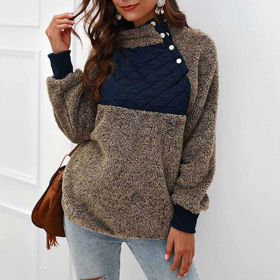 Colorblock Wubby Asymmetrical Snap Up Fleece Pullover Sweatshirt – sunifty