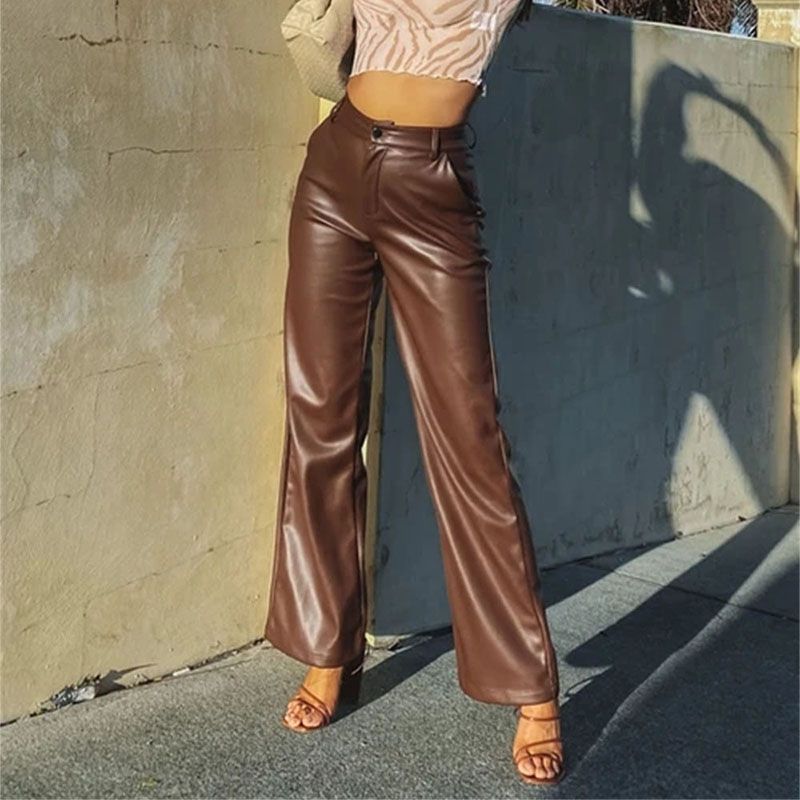 High Waisted Wide Leg Faux Pleather Patent Leather Pants For Wardrobe ...
