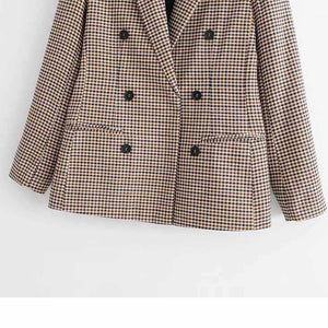 Double Breasted Khaki Lapel Collar Checkered Blazer Suit Womens – sunifty