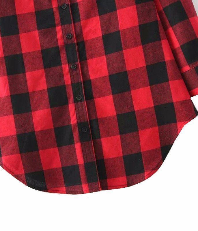 Vintage Overszied Red Black Plaid Flannel Tee Shirt Button Up – sunifty