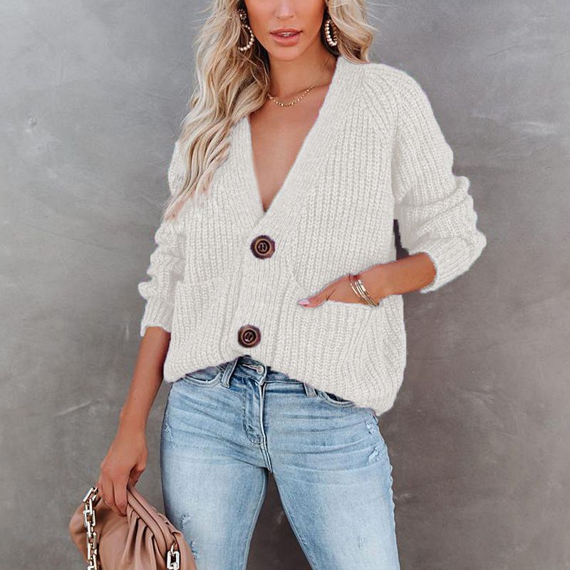 Tante methodologie credit Casual Baggy Ribbed Knit V Neck Button Up Cardigan Sweater With Pocket –  sunifty