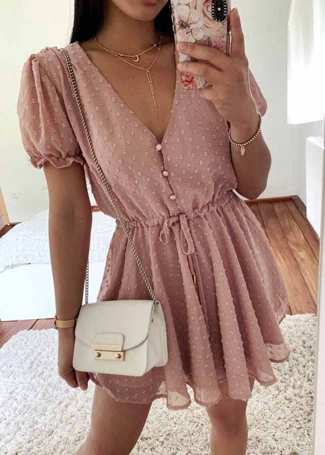 V Neck Button Up Jumpsuit Romper Shorts For Big Thighs – sunifty