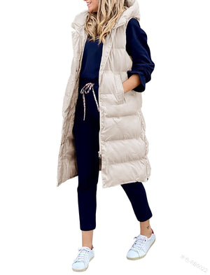 Longline Padded Puffer Gilet With Hood Body Warmer – sunifty