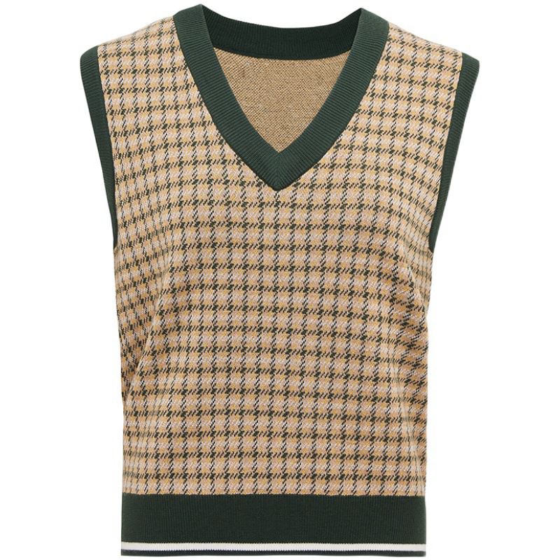 Color Block Oversized Dogtooth Sleeveless Knit Vest Jumper – sunifty