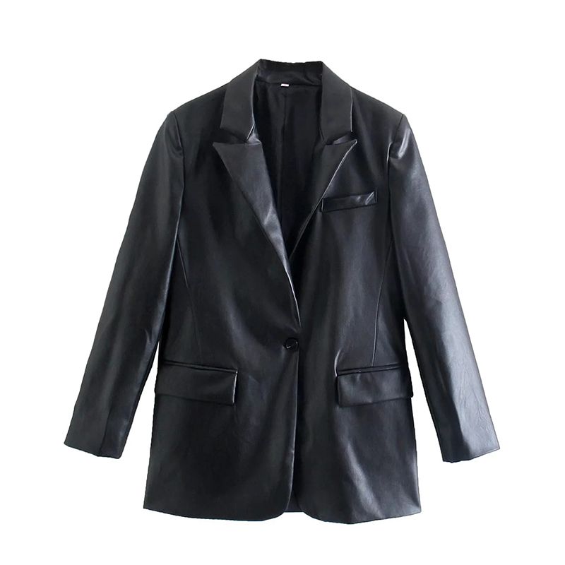Cool Recycled One Button Vegan Leather Blazer Jacket Fall winter – sunifty