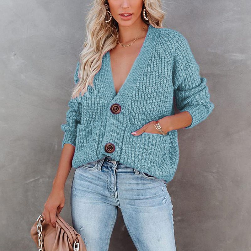 Casual Baggy Ribbed Knit V Neck Button Up Cardigan Sweater With Pocket ...