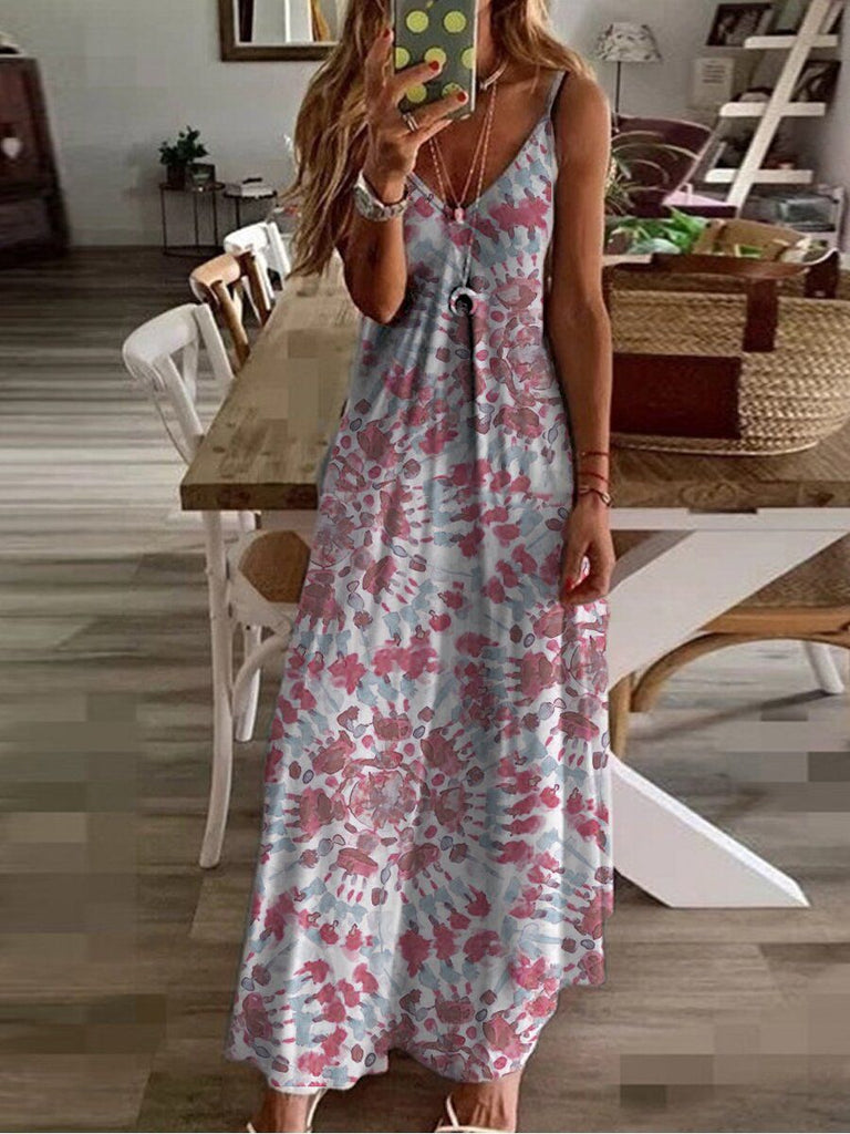 Sun Tie Dye Painted Hawaiian Floral Spaghetti Long Sun Dresses – sunifty