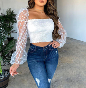 white sheer sleeve top