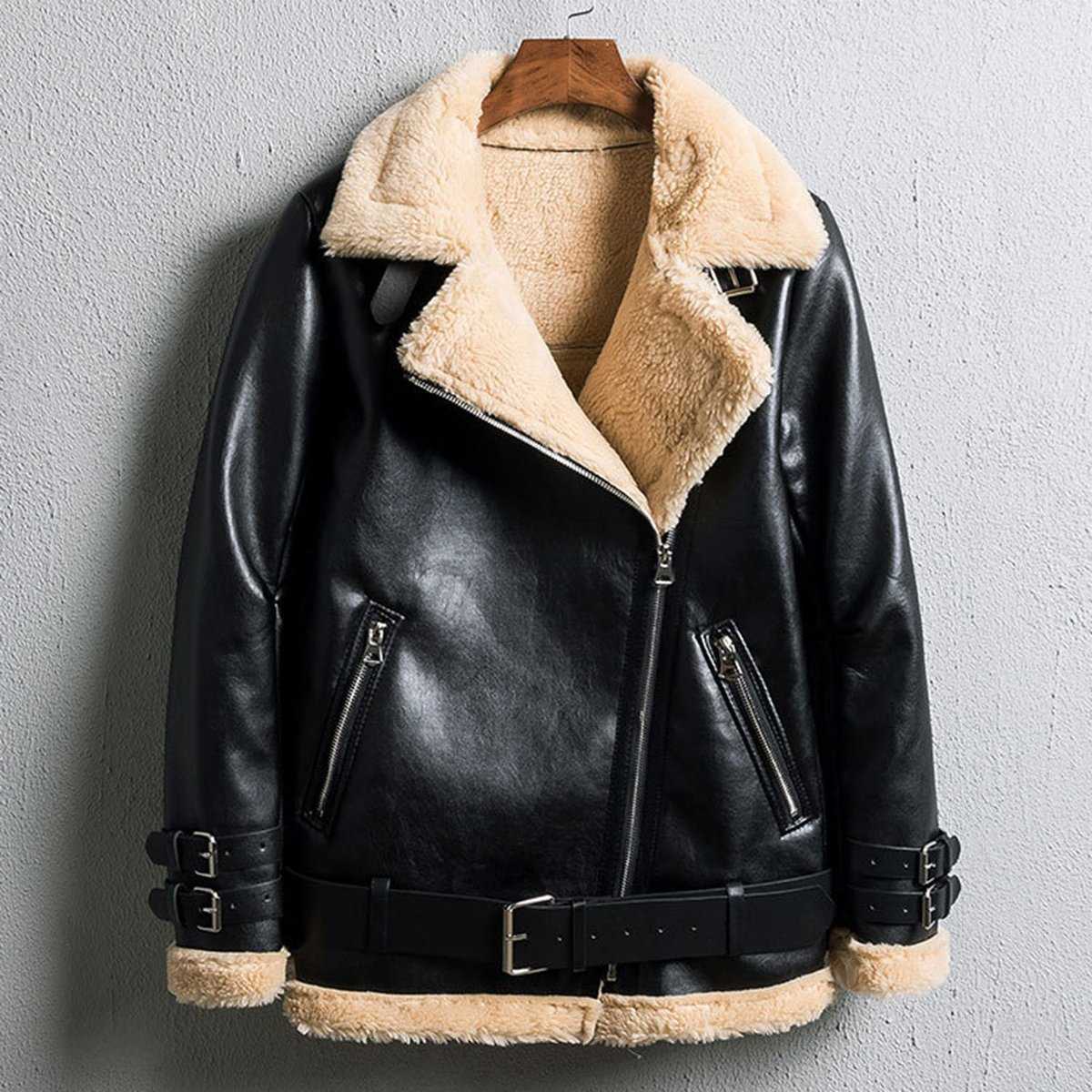 Faux Fur Lined Leather Shearling Moto Jacket – sunifty