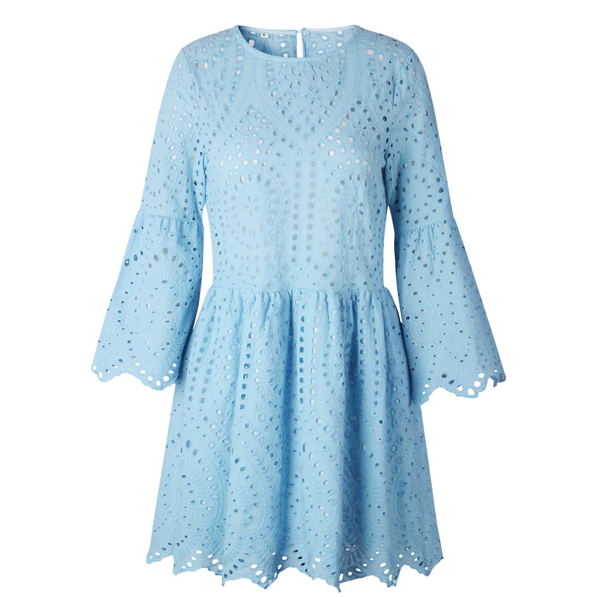 Casual Scalloped Trim Hemline Eyelet Lace Swing Dress – sunifty