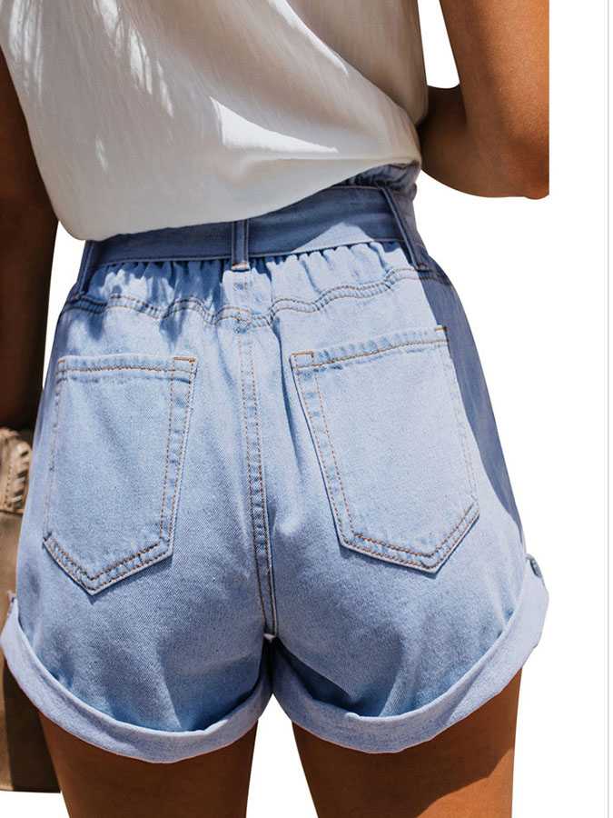 Boyfriend Loose Fit High Waisted Cuffed Paperbag Denim Shorts – sunifty