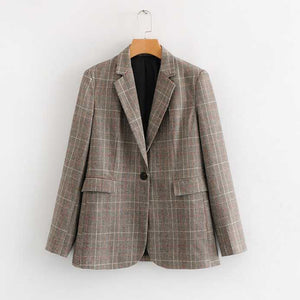 Designer One Button Tartan Plaid Womens Checked Blazer Jacket – sunifty