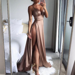 rose gold satin dress long