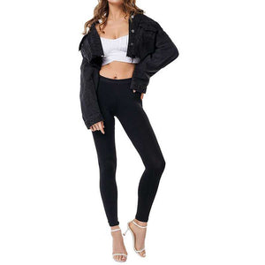 cheap black cropped denim jacket