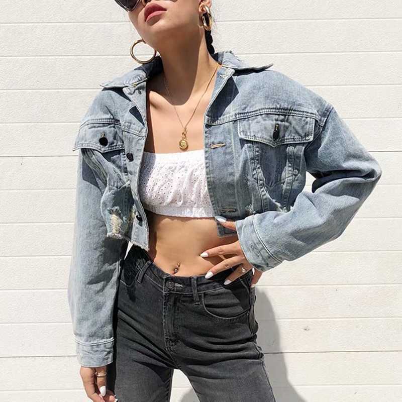 Cool Oversized Cropped Denim Jacket Womens sunifty