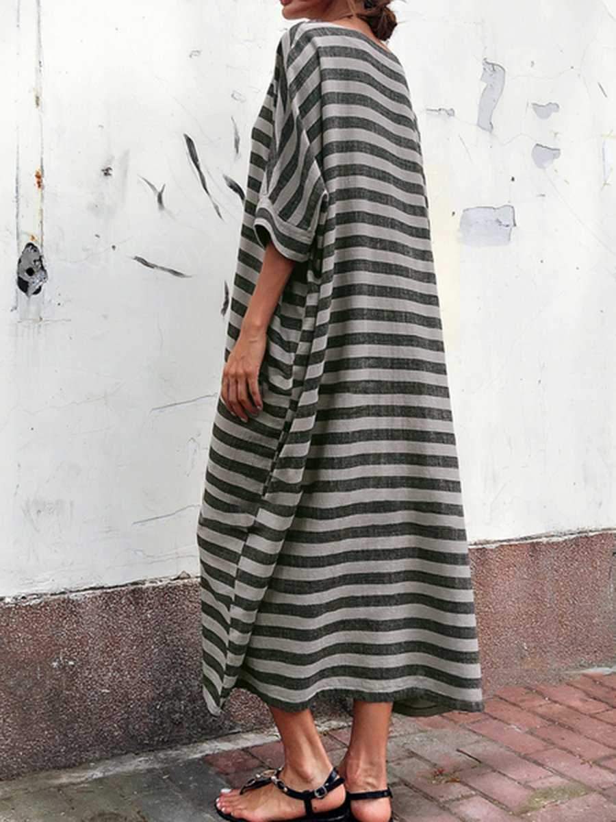 Oversized Striped Dress| Plus Size Slimming Long Dresses -Sunifty – sunifty