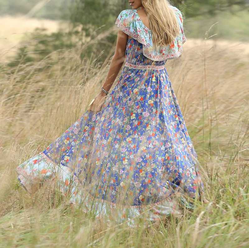 Bohemian Hippie Floral Flounce Off The Shoulder Maxi Dress – sunifty