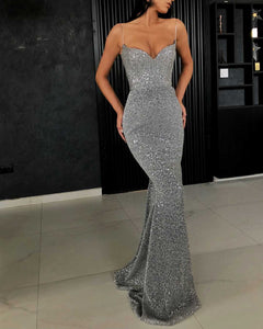 silver gray long dress