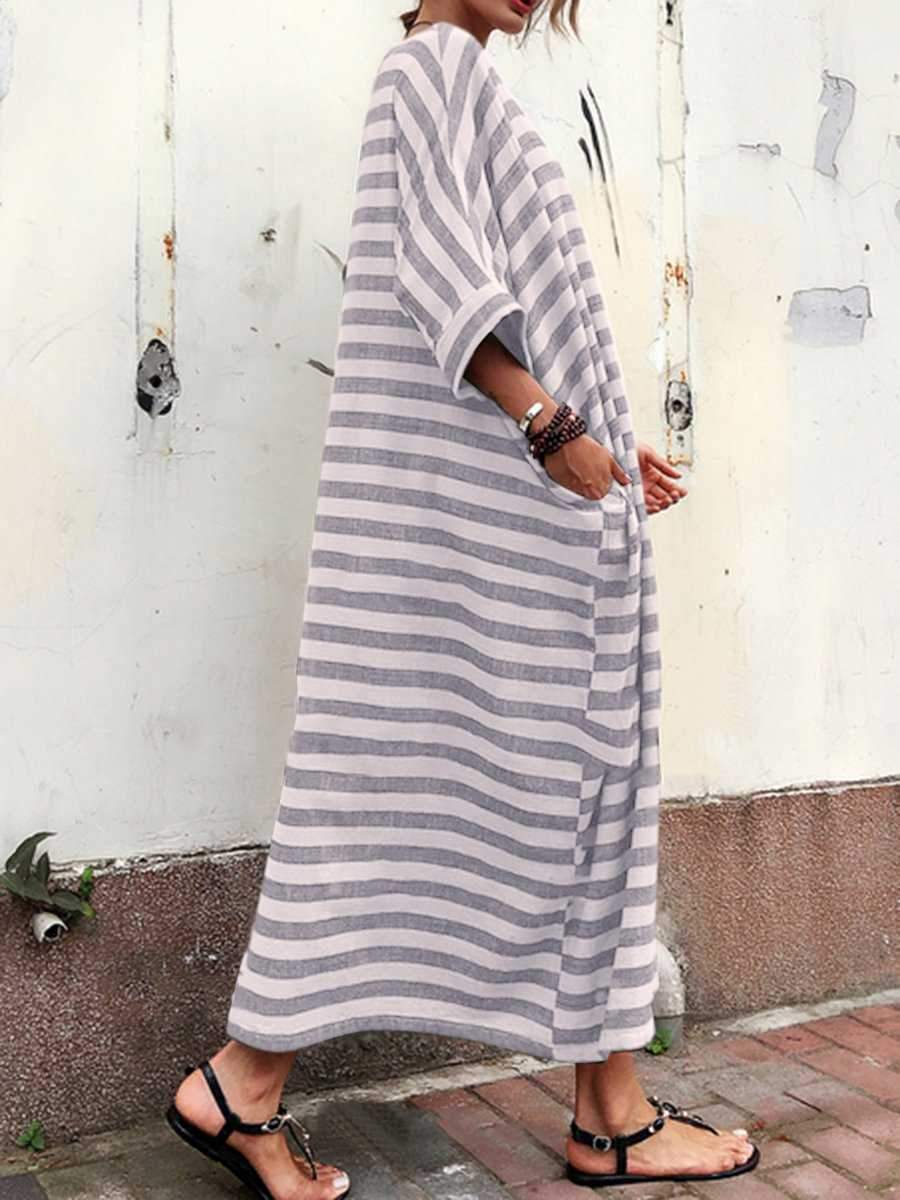 Oversized Striped Dress| Plus Size Slimming Long Dresses -Sunifty – sunifty