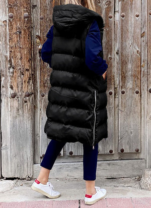 Longline Padded Puffer Gilet With Hood Body Warmer – sunifty