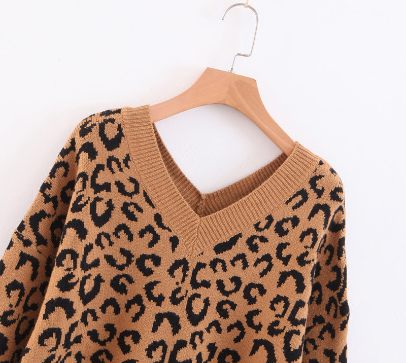 Soft Oversized V Neck Leopard Mohair Sweaters For Women – sunifty