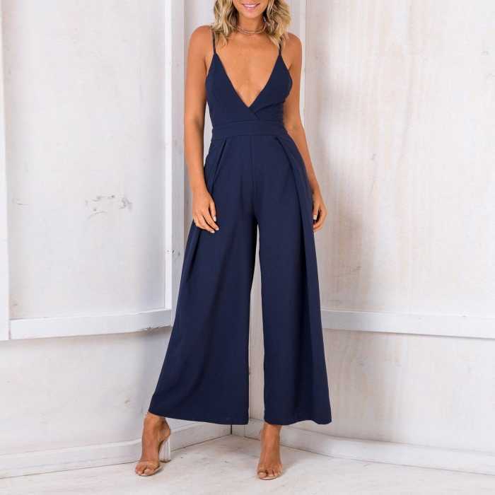 Formal Sleeveless Wrap Front Wide Leg Palazzo Jumpsuit – sunifty