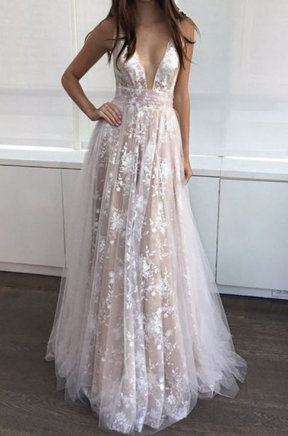 Romantic Embellished Neckline Lace Maxi Wedding Dresses Ball Gowns ...