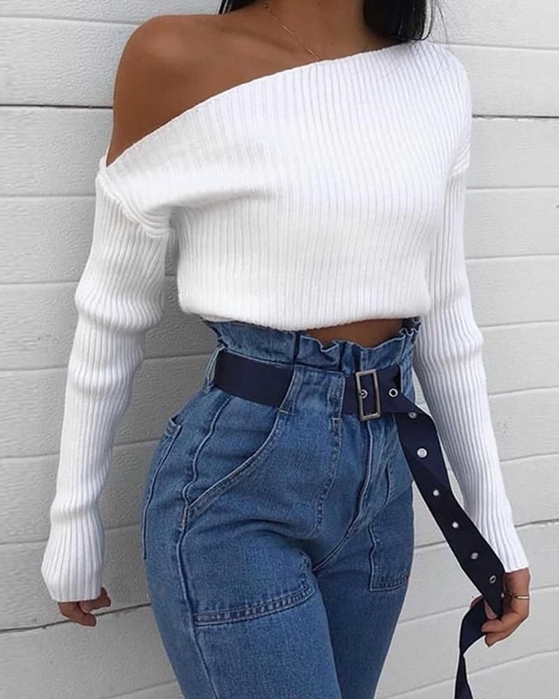 off one shoulder sweater