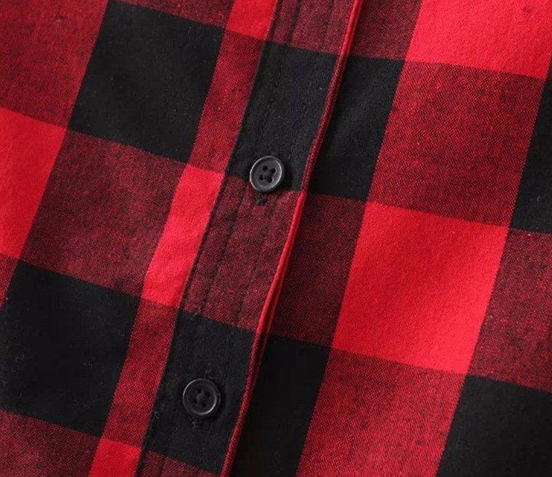 Vintage Overszied Red Black Plaid Flannel Tee Shirt Button Up – sunifty