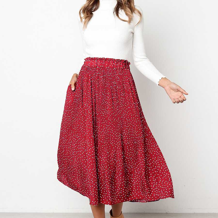 90s Fashion Retro Elastic Waist Long Pleated Flare Skirts – sunifty