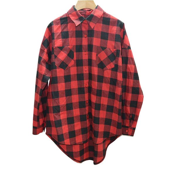 Vintage Overszied Red Black Plaid Flannel Tee Shirt Button Up – sunifty