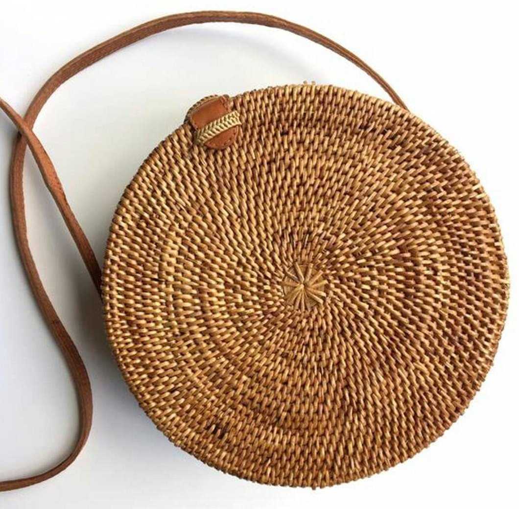 Boho Handmade Round Woven Handbag Bali Rattan Crossbody Beach Bag – sunifty