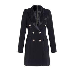 Tailored Satin Collar Blazer Dress Double Breasted Work Jacket Dress ...