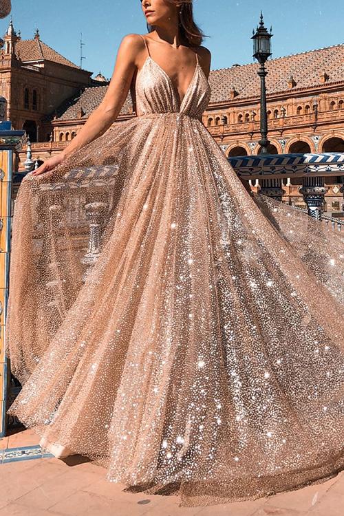 sequin and mesh maxi dress