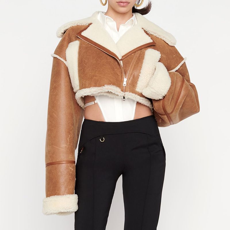 ECRU 3548 Faux Fur Lined Leather Shearling Moto Jacket – sunifty