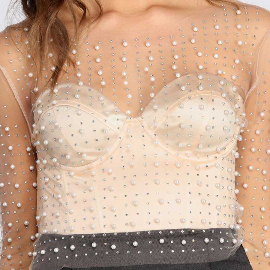 sheer top with pearls