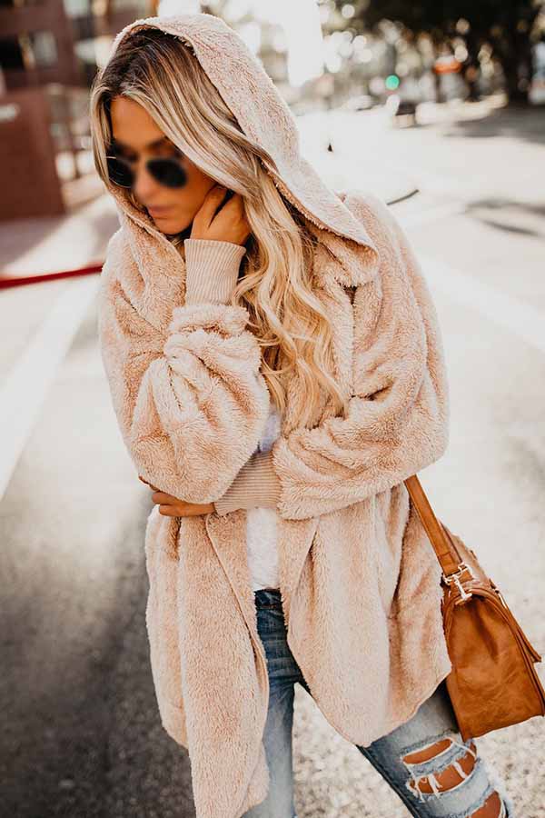 Fur Lined Faux Fur Fuzzy Long Hooded Cardigan With Pockets – sunifty