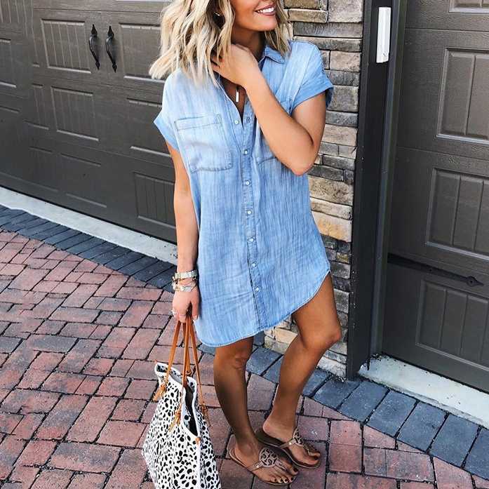 denim shirt dress midi length