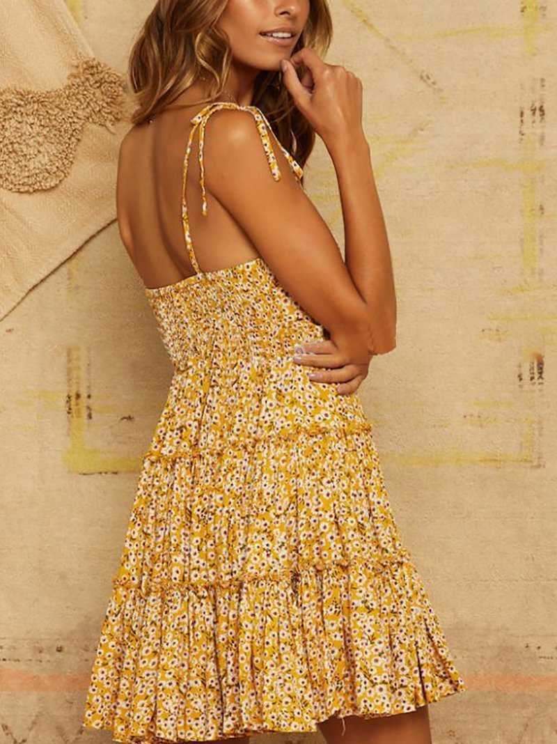 mustard yellow spaghetti strap dress